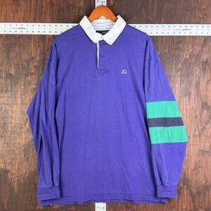 Lands End Rugby Polo Shirt Y2K 90s Outdoors Preppy Purple Men Large TALL Vintage
